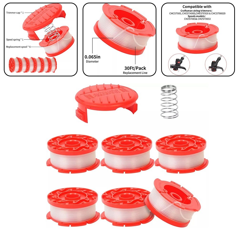 Efficient Cutting with For Craftsman String Trimmer 6 Spools + Cap + Spring