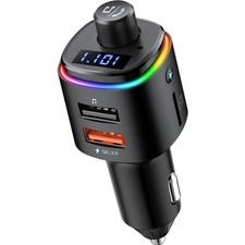 Nulaxy Bluetooth FM Transmitter, QC3.0 Fast Charge Car Glossy Black