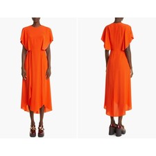 Stella McCartney Embellished Flutter Sleeve Silk Crêpe de Chine Midi Dress 42