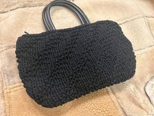 Borsa Vintage Nera Tessuto Intrecciato Manici Pelle Made In Italy