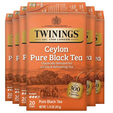Twinings Ceylon Pure Black Tea Individually Wrapped Bags, 20 Count Pack of 6 ,