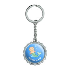 Meowmaid Cat Mermaid Funny Humor Metal Pop Cap Bottle Opener Keychain