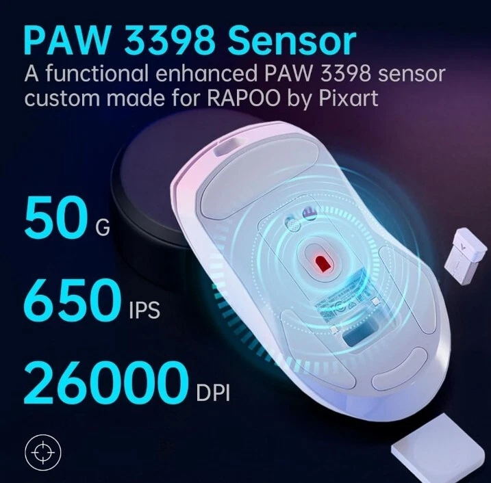 Rapoo VT9Pro Wireless Esports Grade Gaming Mouse | WHITE D30 - Image 2 of 4