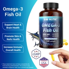 Omega 3 Fish Oil 3x Strength 3000mg EPA & DHA, Highest Potency 120 Capsules