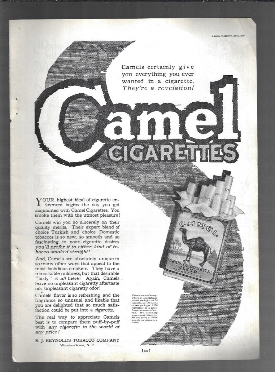 CAMEL CIGARETTES VINTAGE BW ADVERTISEMENT THEATRE MAGAZINE 1920 R J  Reynolds Co