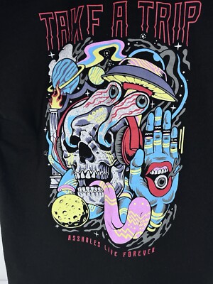 Linda Finegold A*holes Live Forever UFO Take A Trip Cotton T Shirt M Mushroom