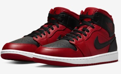 Air Jordan 1 Mid Shoes Reverse Bred Gym Red Black White 554724-660 Men's Size 12