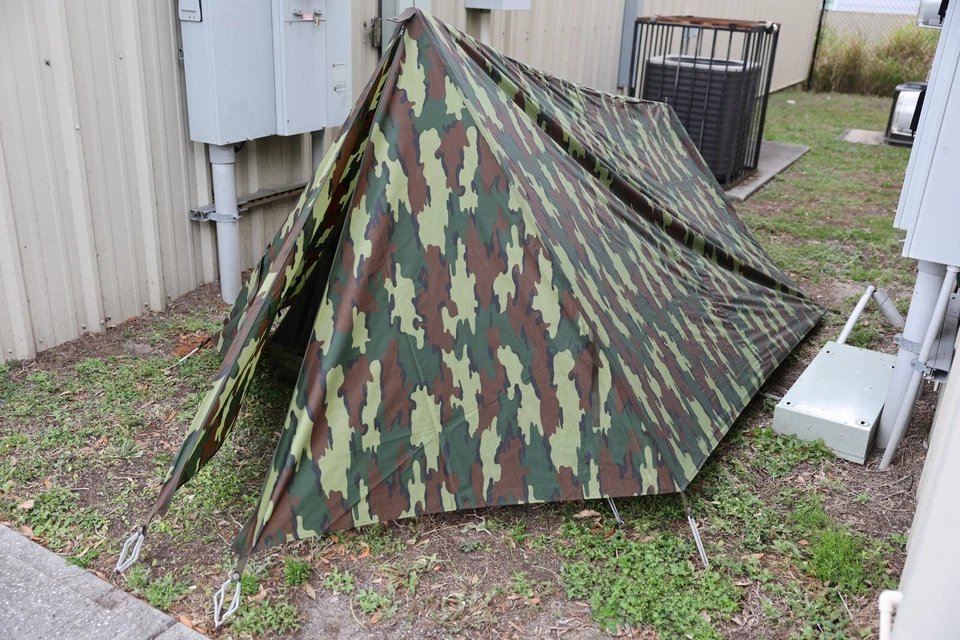 Authentic Belgian M56 Camo 2 Man Tent with Rain Fly Poles and Stakes Camping - Image 2 of 3