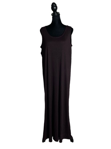 Eileen Fisher Brown Viscose Spandex Sleeveless Stretch Maxi Dress Sz M - Picture 2 of 8