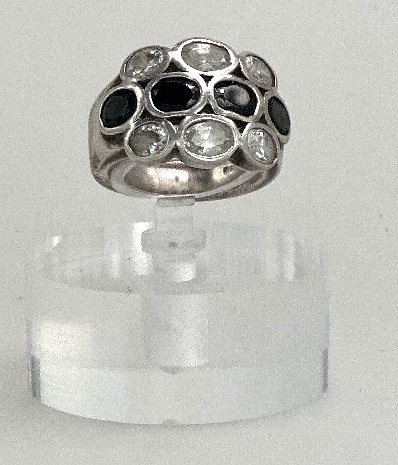 Ring silver 925 sterling solid noble gem modern d… - image 1