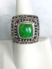 ORNATE 925 STERLING SILVER AND GREEN TURQUOISE RING SIZE 6.5