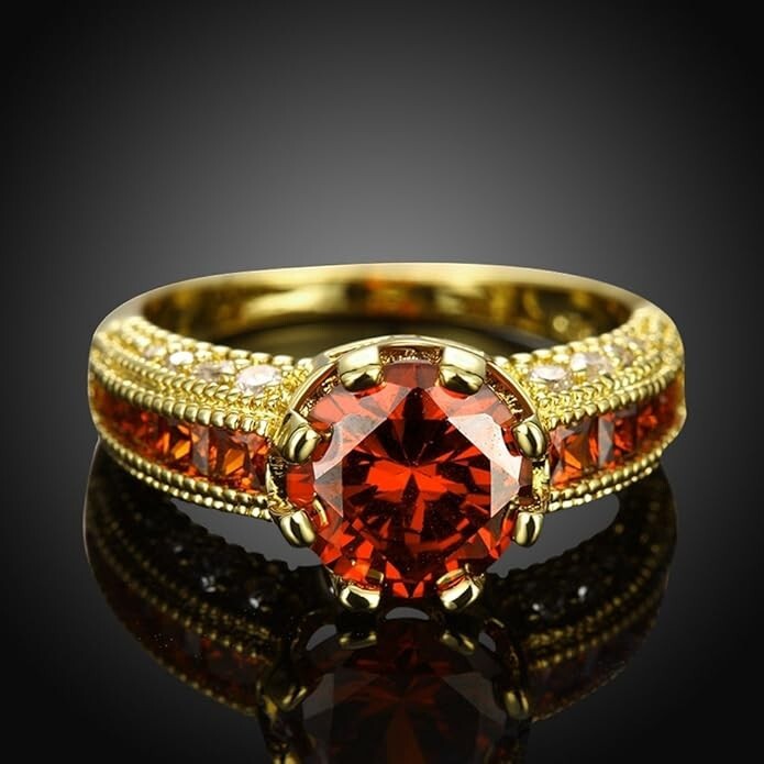 Yellow Chimes Dazzling Imperial Red Austrian Crystal Gold Plated Ring