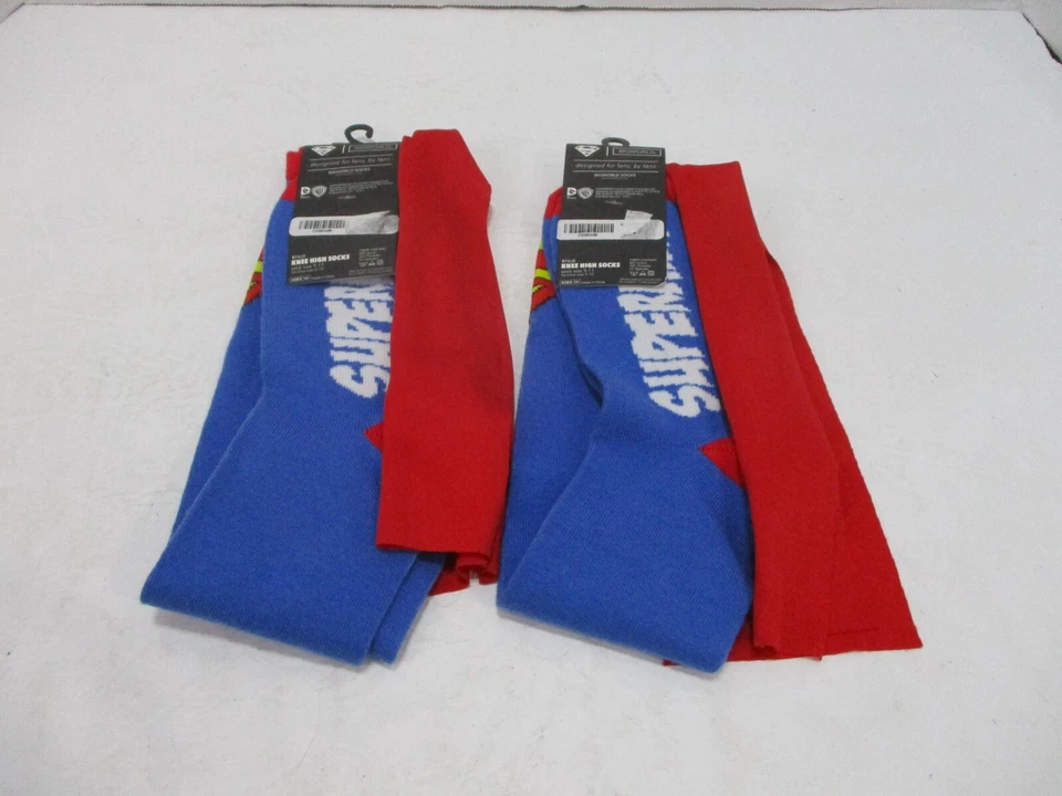 Superman Socks Mens 9-11 Blue Knee High Cape DC Comics Acrylic New Red - Image 2 of 4
