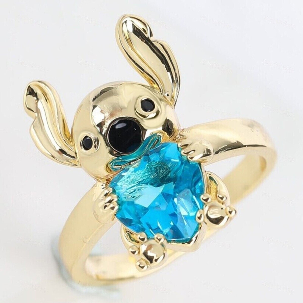 D.O.D 【DANPACHI RING】 Lilo & Stitch Cz Blue Topaz Wedding Ring Yellow Gold Plated 925