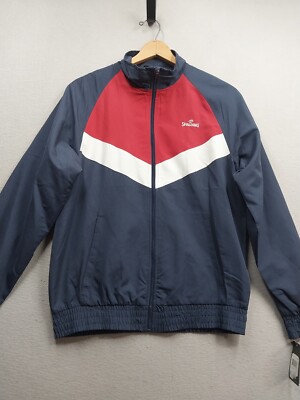 NWT Spalding Colorblock Full Zip Windbreaker Jacket Mens Medium Red White Blue