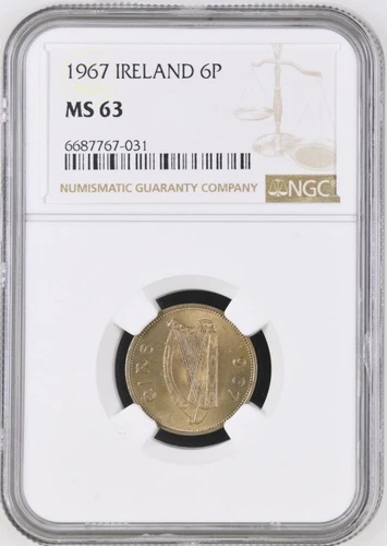 Ireland 6 Pence 1967 NGC MS 63