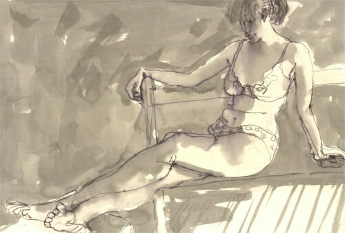 20th Century Pen and Ink Drawing - Seated Model