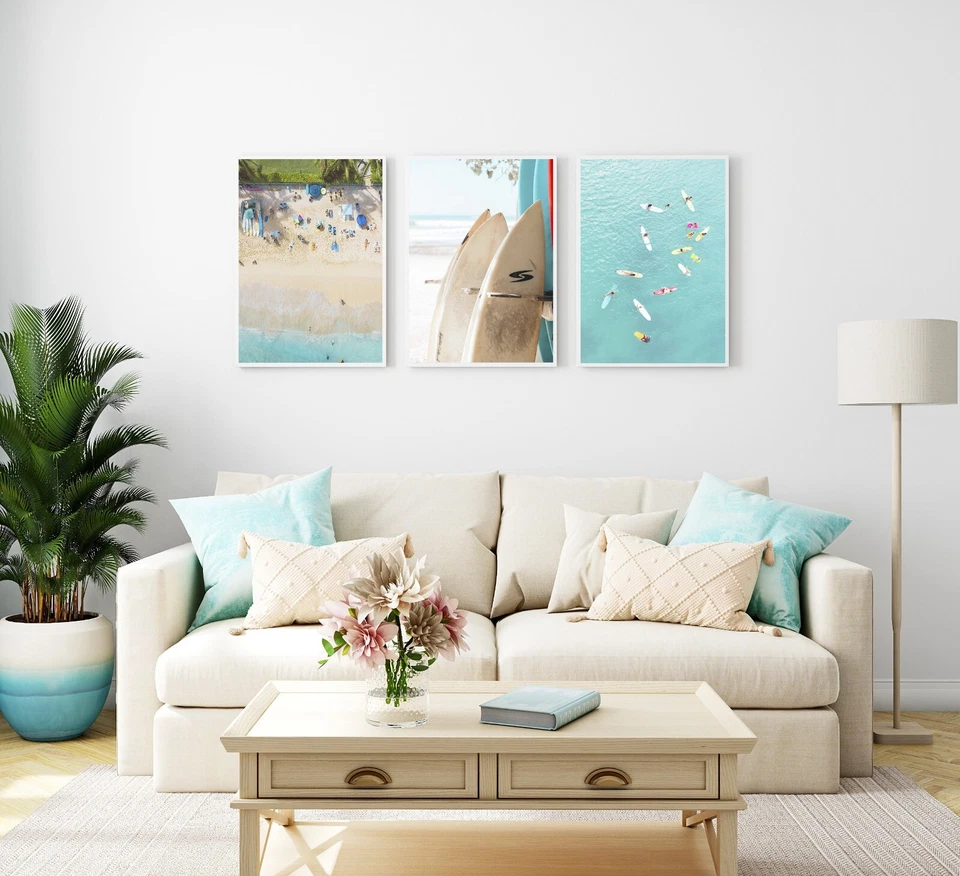 Conjunto de 3 impresiones de arte de pared playa océano surf póster impresión costera Foto 3 de 4