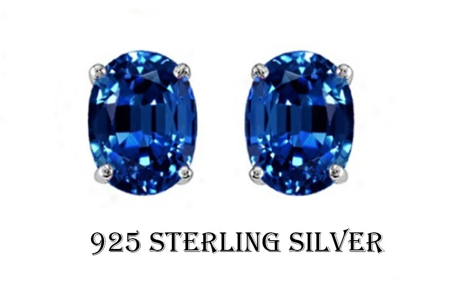 925 Sterling Silver 7 x 5MM Sapphire Oval Cut CZ Stud Earrings - Image 2 of 4