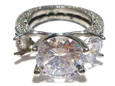 THICK STERLING SILVER CZ ENCRUSTED THREE STONE WEDDING COCKTAIL RING SIZE 5.75