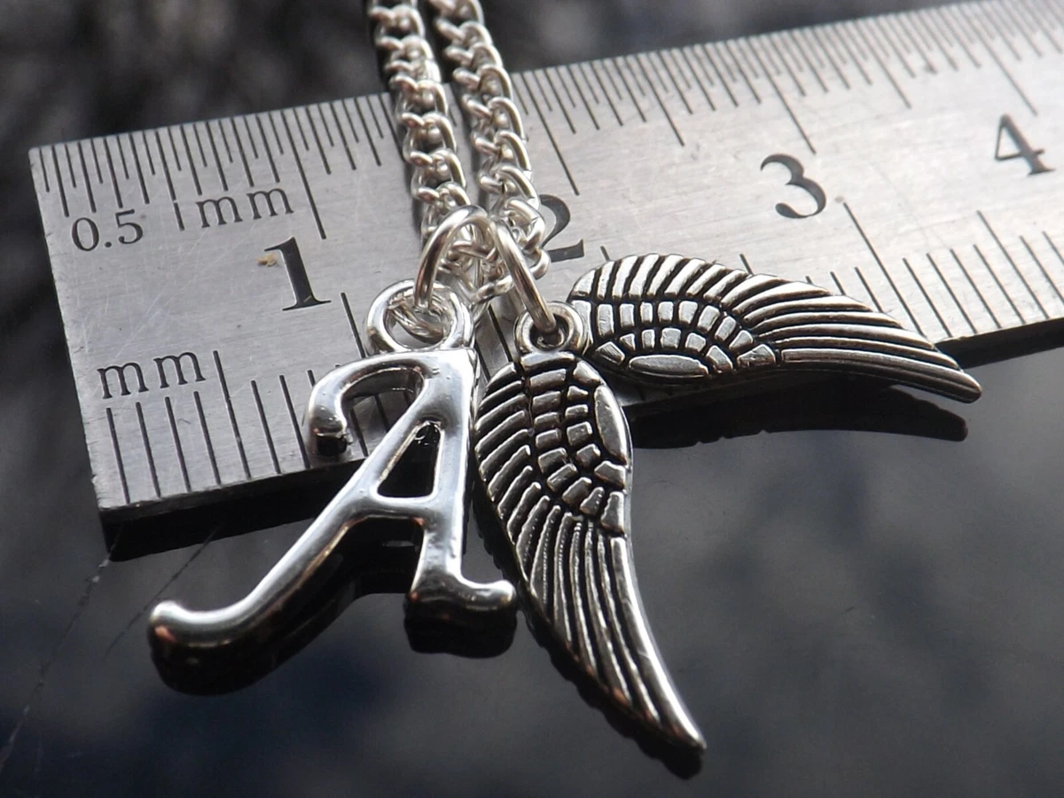 Stainless Steel Initial Necklace with Guardian Angel Wings