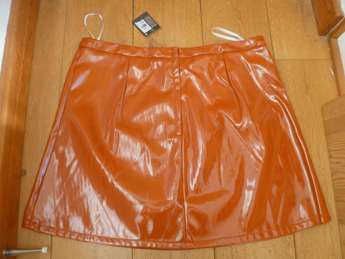 ATMOSPHERE PRIMARK BURNT ORANGE PATENT FAUX LEATHER MINI SKIRT