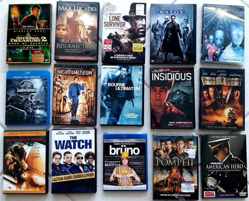 Set of 15 Movie DVDs, some Widescreen, some Blue-Ray, some never opened