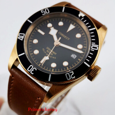 CORGEUT Brand 41mm Black Dial Self Winding Men Watch Leather Strap ST Movement