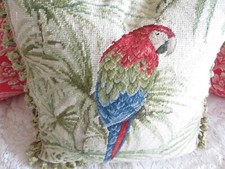 French Chick Aubusson style Petit Point Needlepoint Pillow Bright Parrot Bird