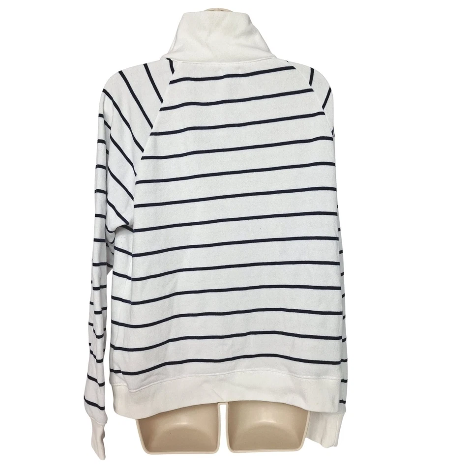 Túnica J CREW Cloudspun polar a rayas cuello ancho con botones talla grande blanco azul Foto 3 de 4