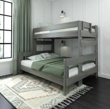 Farm House Bunk Bed Twin Over Queen Size Wood Frame Furniture Kid Fun Room Gift