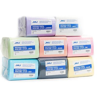 500/Case JMU Disposable Dental Paper Bibs 2-Ply Tissues +1 Ply Poly Film 13''x18''