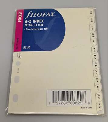 Filofax Pocket A-Z Index Cream 13 Tabs, Two Letters Per Tab #211664