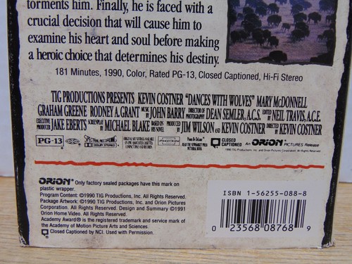 Dances With Wolves Kevin Costner PG-13 VHS Pre-Owned (1) - Picture 3 of 5