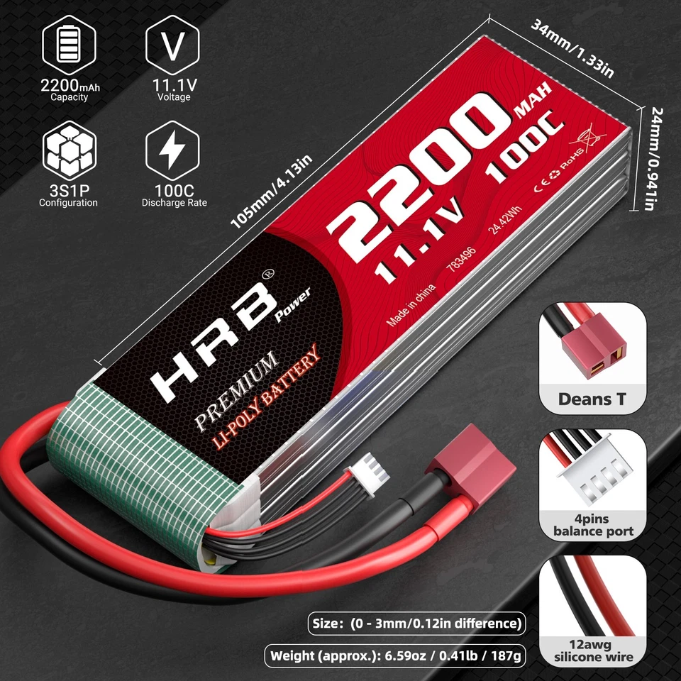 2X 100C 11.1V 3S 2200mAh Lipo Akku mit Deans  für Heli Aeroplane Jet RC Car Boat - Bild 2 von 4
