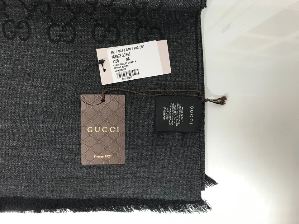 NUEVO/AUTÉNTICO GUCCI 165903 Grande Lana Seda GG Guccissima Bufanda Silenciador, Antracita Foto 2 de 3