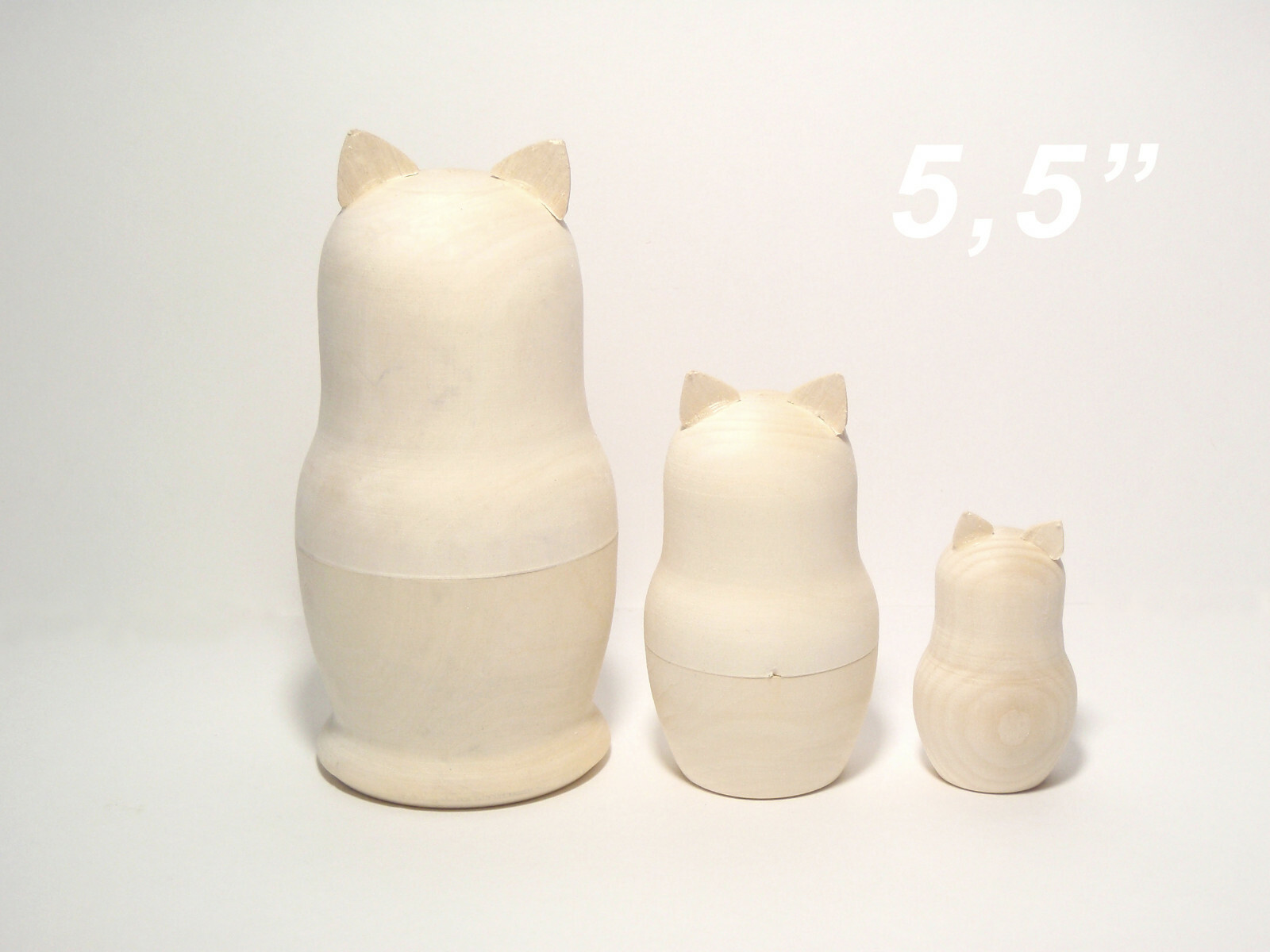Cats Unpainted Blank Wooden Nesting Doll 5,5'', Cats with ea