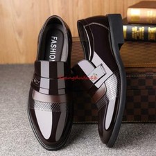Mens Pointy Toe Patent Leather Business Dress Slip On Wedding Formal Shoes