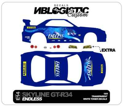 NISSAN SKYLINE R34 Universal WaterSlide Decal for hot wheels 1/64 Scale 016