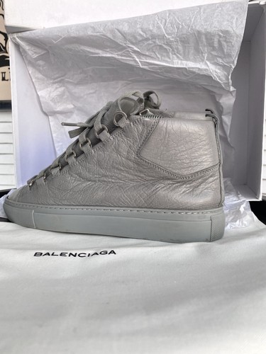 Balenciaga Arena Leather Hi Top D Ring Light Grey Sneakers Size 39 Authentic - Picture 8 of 21
