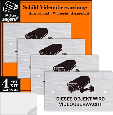 4-er Schild Videoüberwachung Achtung privatgrundstück Aluverbund