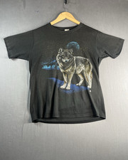 Vintage Lsj Sportswear Wolf Moon Black Medium T Shirt Usa Made Black 1987