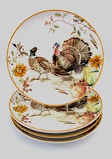 Potter's Studio Thanksgiving Pheasant /Turkey 10 3/8" Dinner Plates 4
