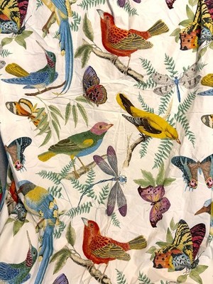 Pottery Barn Duvet F/Q Birds Fauna Butterflies Hummingbird 100%Cotton Reversible