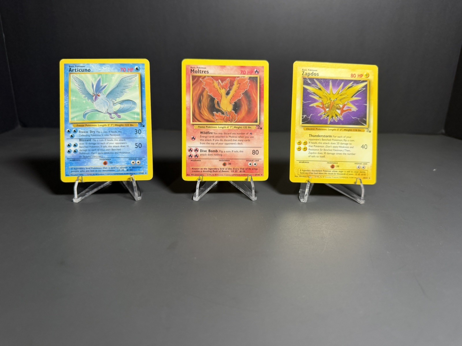 Pokémon TCG Fossil Legendary Birds Set Moltres 27/62 Zapdos 30/62 Articuno 17/62