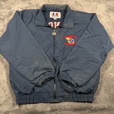 Vintage Kansas Jayhawks Windbreaker Jacket Mens Large Blue Logo Athletic NCAA