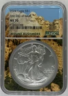 2024 Silver Eagle, NGC MS70, First Day Of Issue, Mount Rushmore Core
