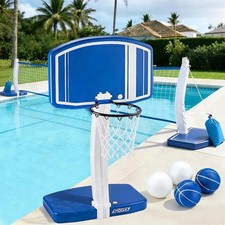 2-in-1 Pool Basketball Hoop Volleyball Net for Kids Family Fun