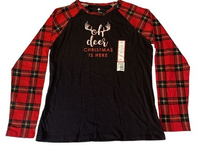 Black Red Plaid Shirt women multicolor Sz Med  oh Deer Christmas Is Here 