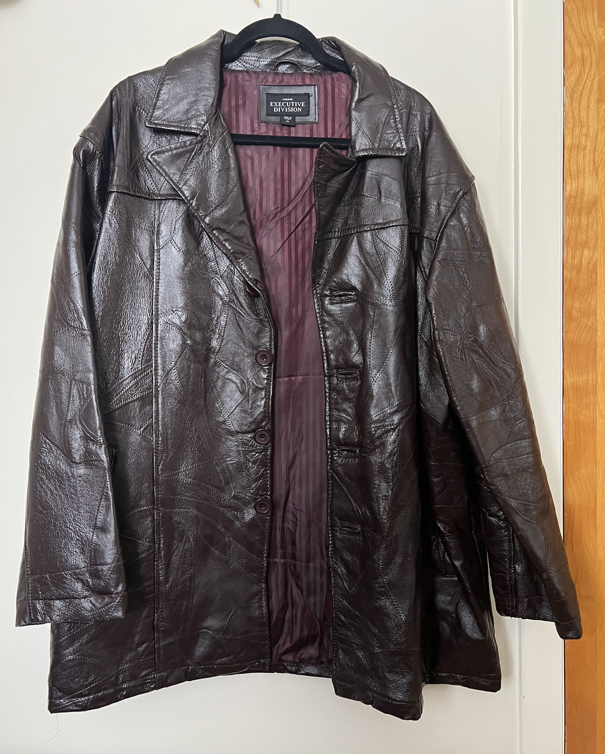 Vintage Patchwork Long Leather Jacket Haband Exec… - image 1